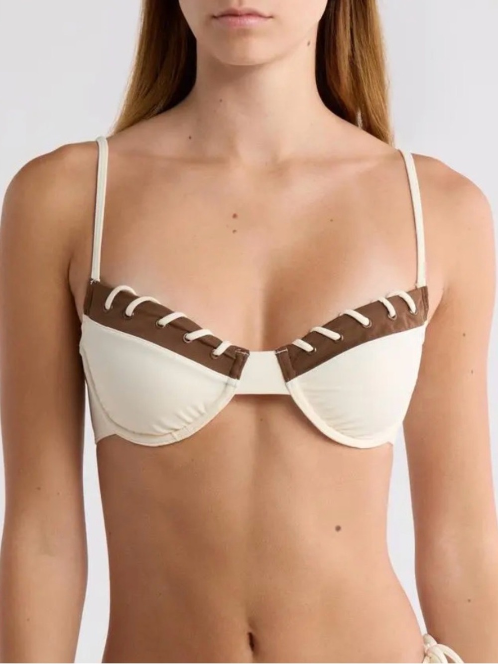 NWT PacSun Cream and Brown Lace-Up Underwire Bikini Top